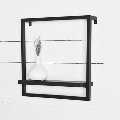 Black Iron and Wood Wall Shelf - Wide