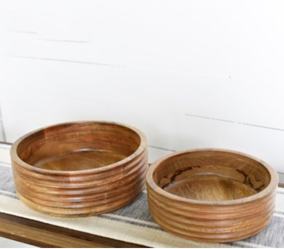 Ribbed Wood Round Bowl - 2 Sizes