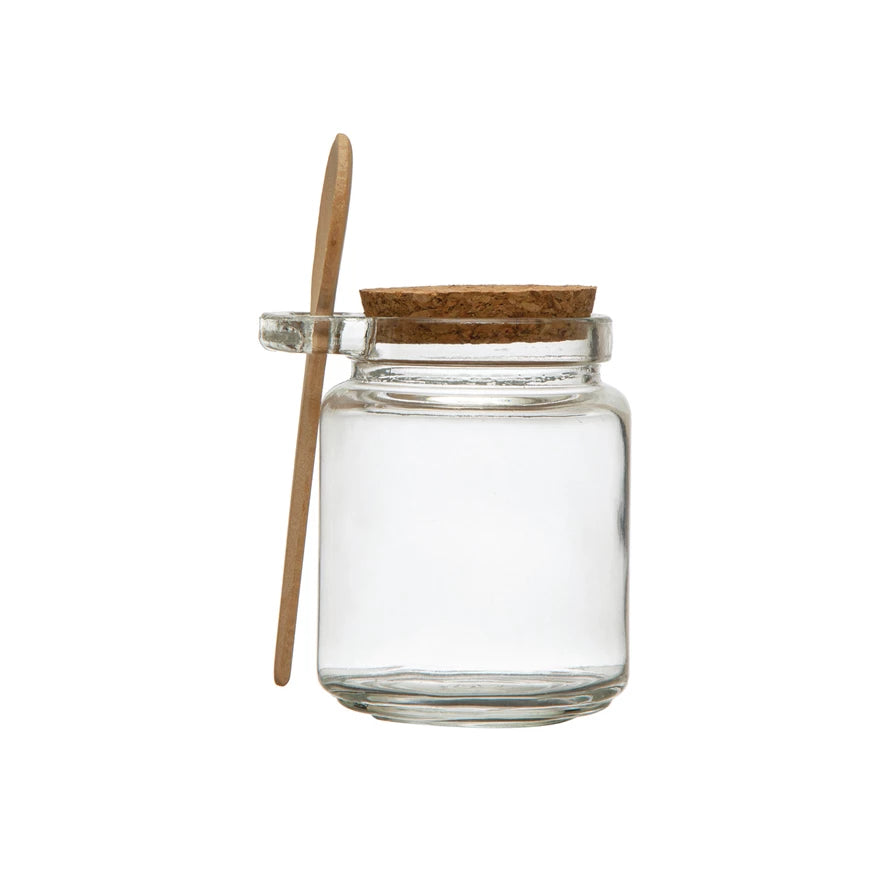 Glass Jar with  Cork Lid & Wood Spoon