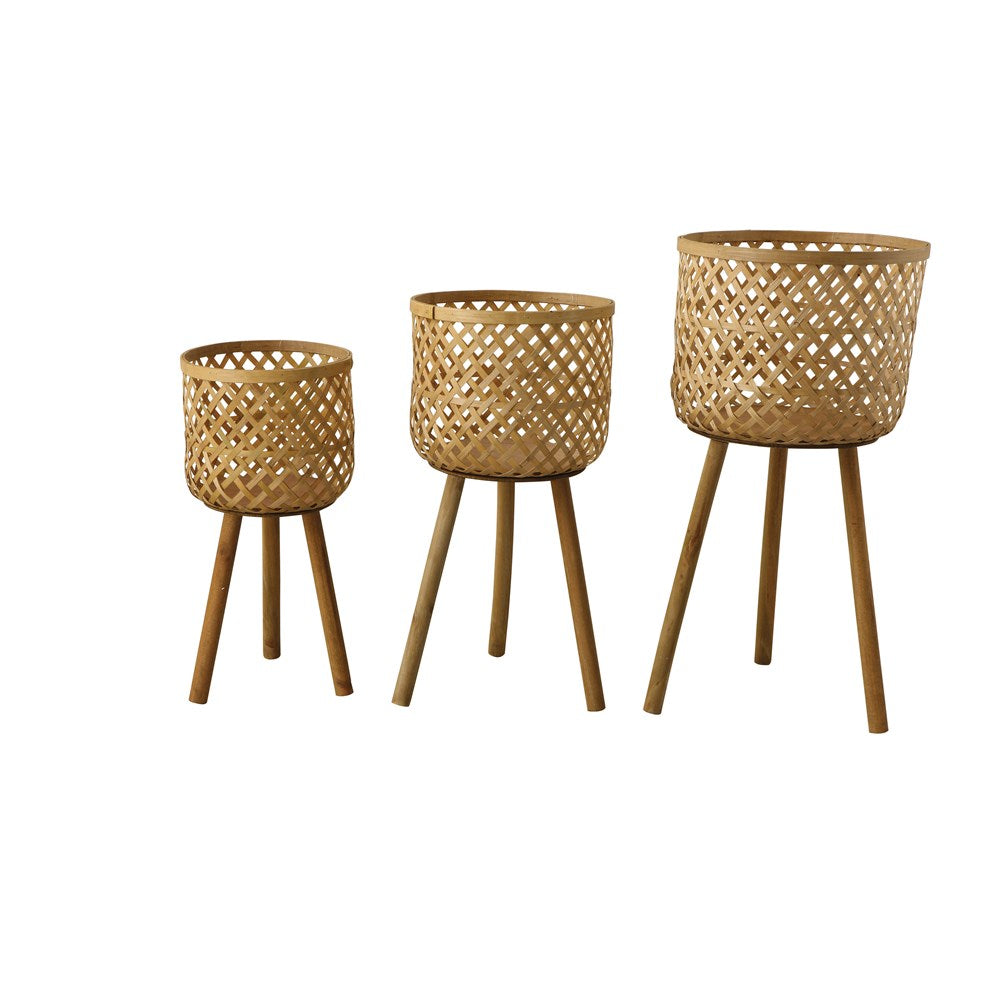 Woven Bamboo Baskets w/ Wood Legs -3 Sizes