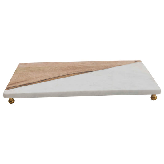 Wood and Marble Serving Board with Brass Feet
