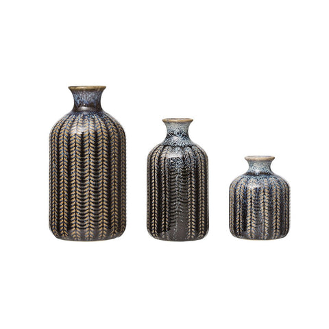Stoneware Vase-Blue - Set of 3