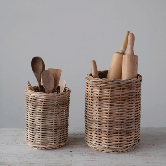 Hand-Woven Wicker Basket/Container, Natural - 2 Sizes