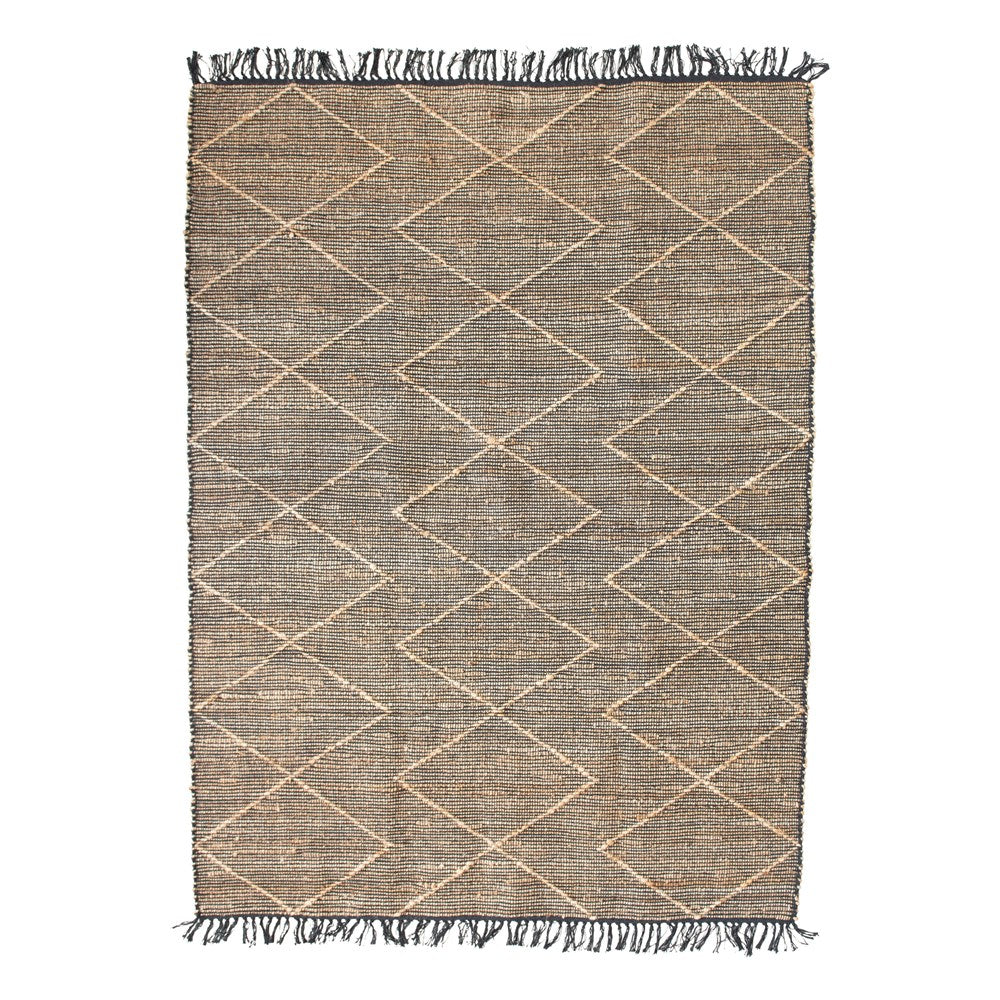 Cotton and Jute Rug with Diamond Pattern and Fringe