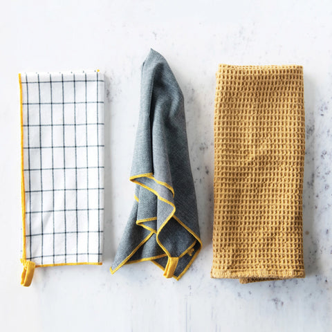 Mustard and Grey Tea Towel - 3 Styles