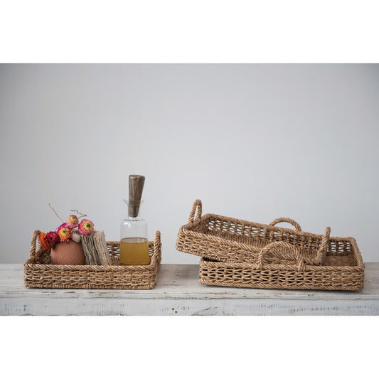 Water Hyacinth and Rattan Tray - 3 Sizes