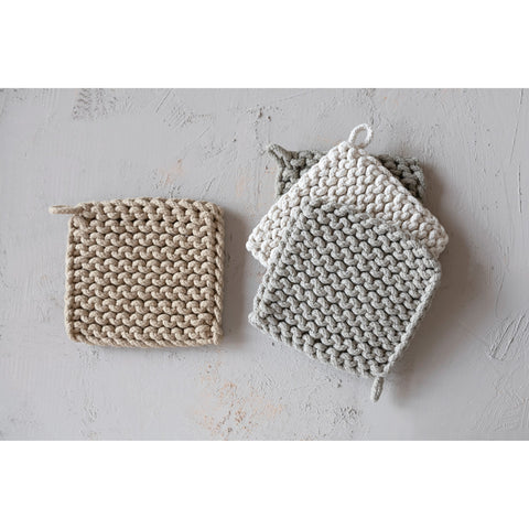 Soft Colored Square Cotton Crocheted Pot Holder - 4 Colors