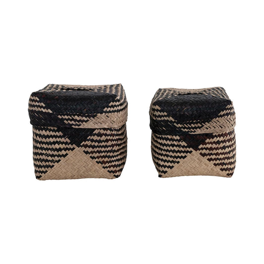 Black and Natural Seagrass Boxes -Set of 2