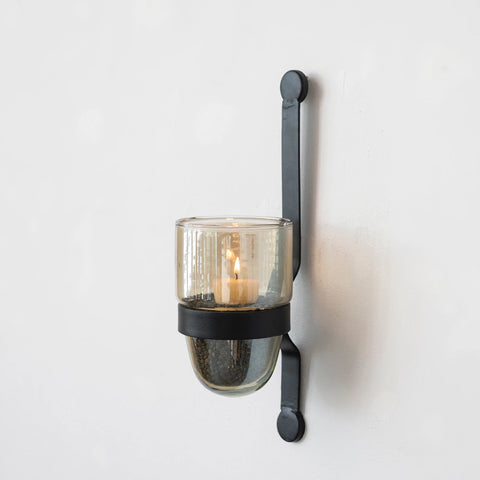 Metal Wall Sconce with Glass Candle Holder