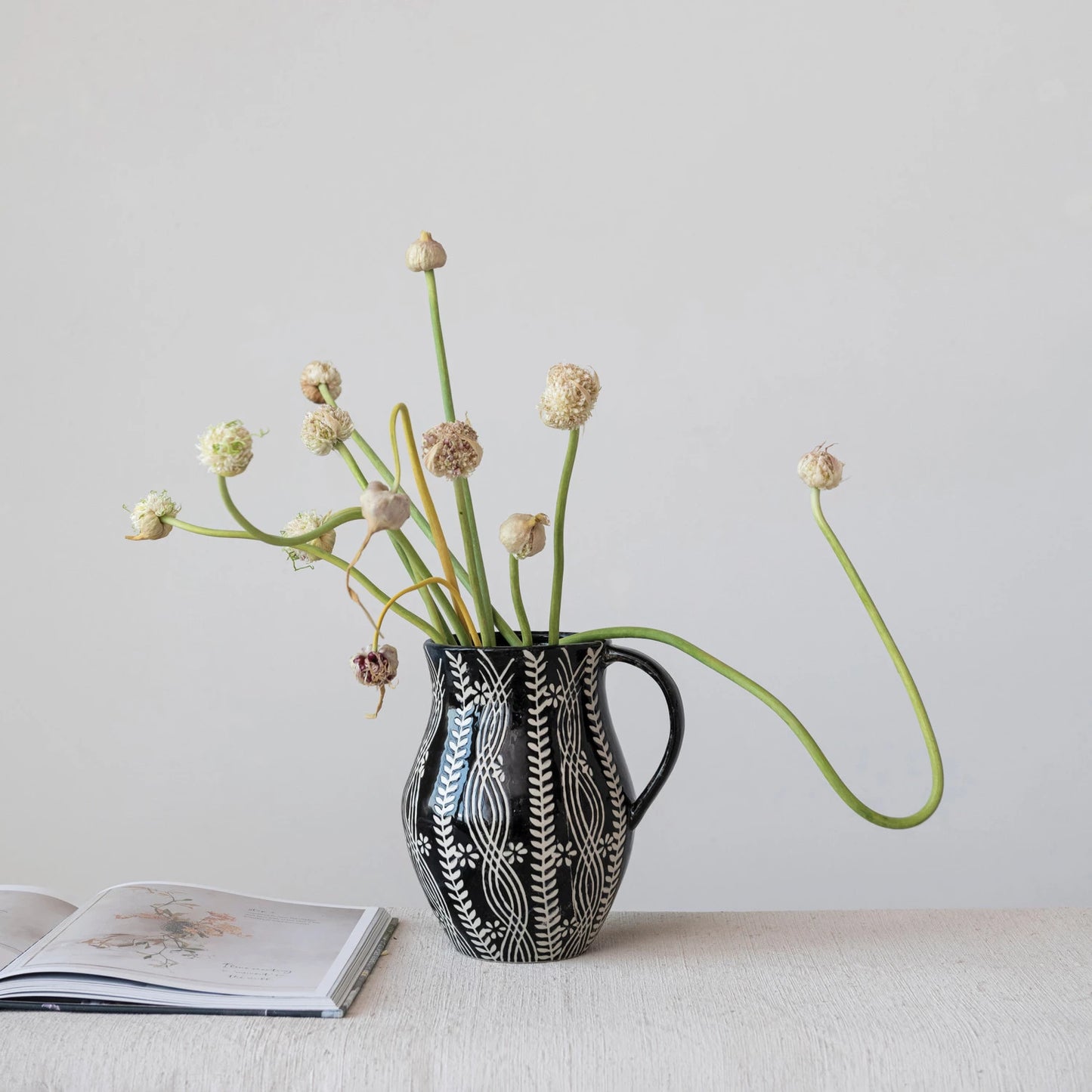 Black and Cream Floral Pitcher