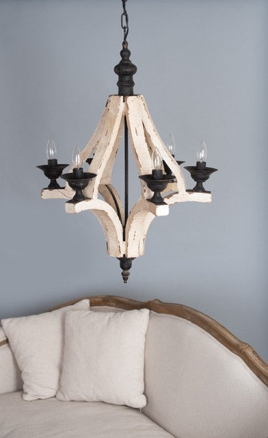Distressed 6 Light Wood Chandelier - Out of the Woodwork Designs