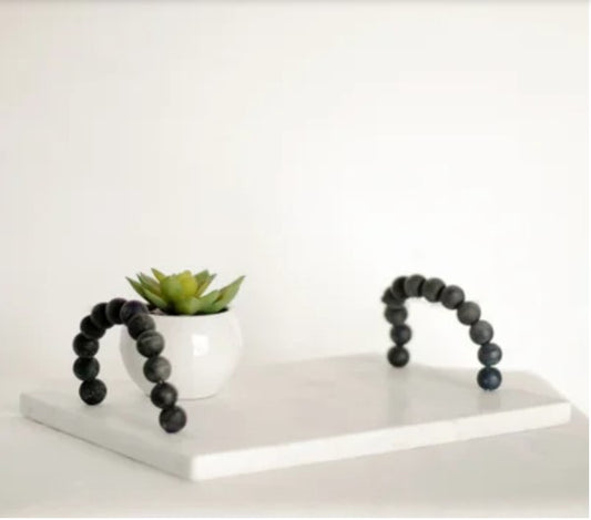 Cream Marble Rectangle Tray with Black Bead Handles