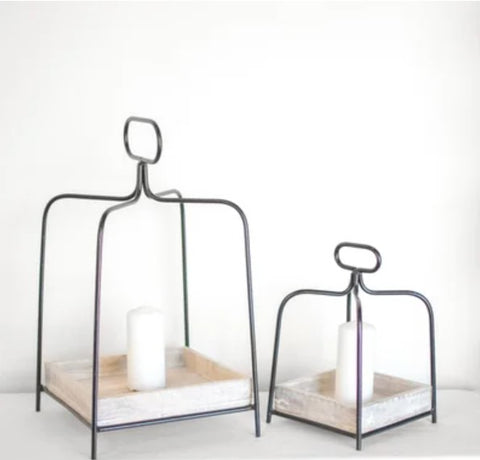 Minimalist Iron and Wood Lantern - 2 Sizes
