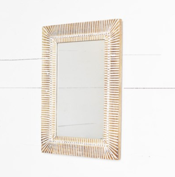 Carved Stripe Wood Framed Mirror