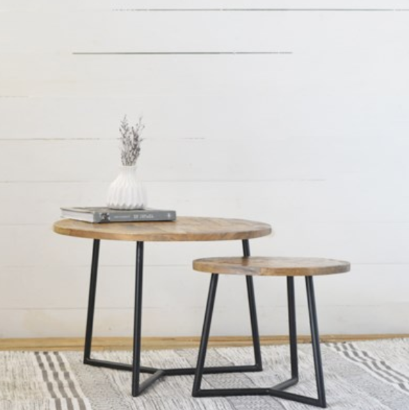 Wood and Metal Round Side Table - 2 Sizes
