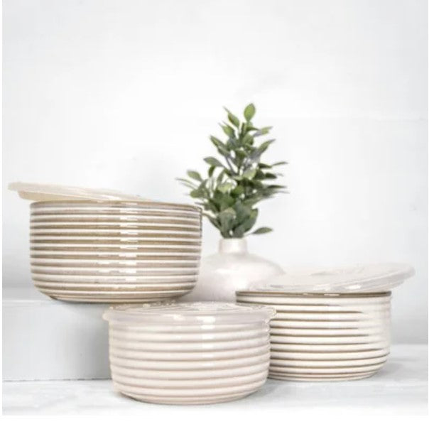 Striped Bowls with Lid Set of 3
