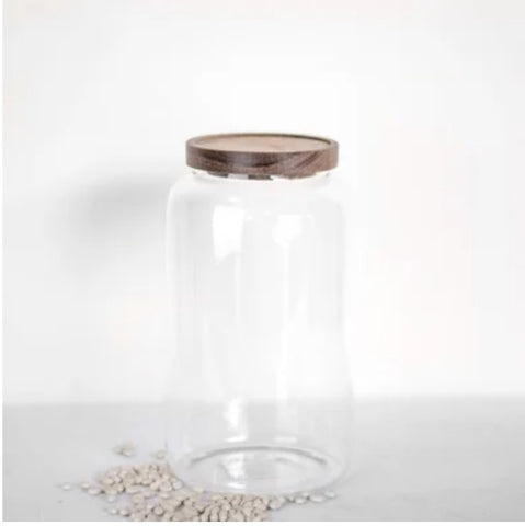 Tall Simple Glass Canister with Wood Lid