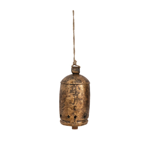 Distressed Metal Bell with Star Cut Outs Lg